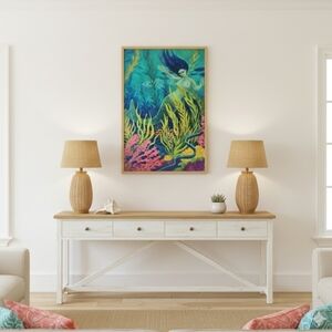 Hand Crafted Glitter Acrylic Canvas Wall Decor Sea Life
